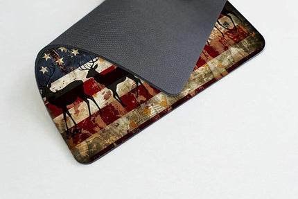 Square Mouse Pad Graceful Deer and National Flag-2,Gaming Mouse Pads for Desk,Soft Computer Waterproof Non-Slip Mouse Mat
