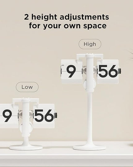 mooas Standing Height Adjustable Flip Desk Clock (White), Retro Vintage Analog Design Flip Clock Standing Clock Battery Operated, for Home Living Room Office School Hotel