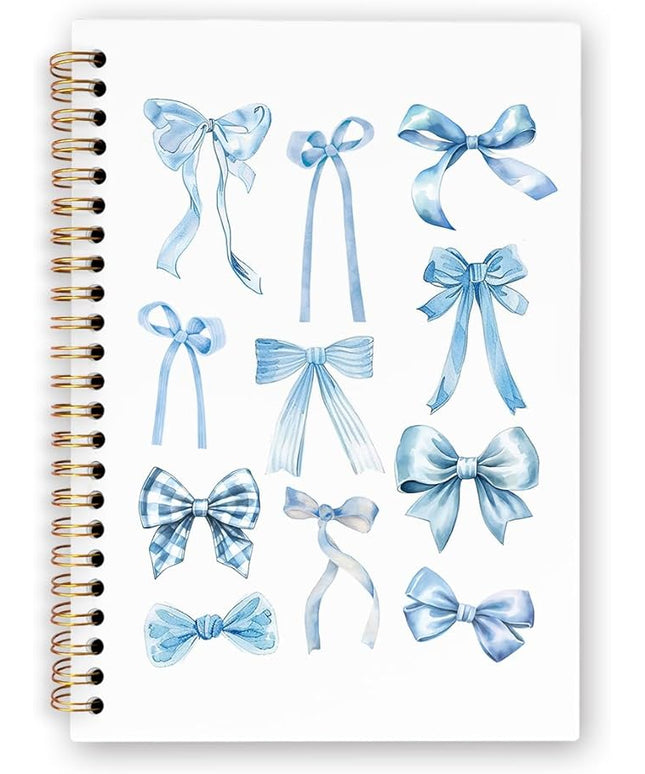 dvhdajed Blue Bow Spiral Notebook, Coquette Journaling Notebooks, Preppy Bow Spiral Journal for Girls Women Teen Girls, Blue Preppy Office School Supplies Gifts, 5.5x8.3 Inch