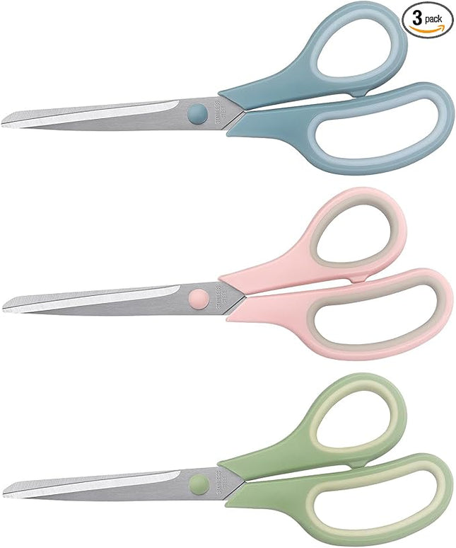 LONGKEY Scissors 8.5 Inch scissors all purpose Bulk Set of 3, Scissors for Office Home School Craft Supplies, Soft Comfort-Grip Right/Left Hand