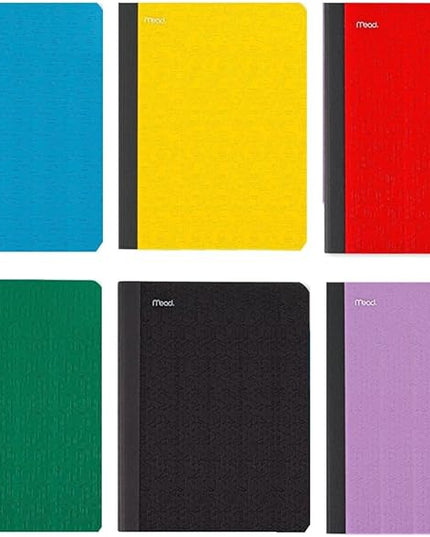 Five Star Composition Book + Study App, 4 Pack, Wide Ruled Paper, 7-1/2" x 9-3/4", 80 Sheets, Forest Green, Tidewater Blue, Fire Red and Harvest Yellow (950033B-ECM)