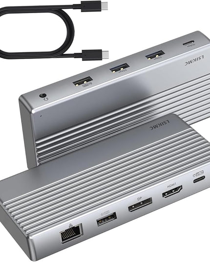 Dual Monitor Docking Station 4K@60Hz, USB C Laptop Docking Station with HDMI 4K, DP(4K@144Hz), 87W PD, Ethernet, 4USB/3.5Audio,usbc hub for HP/Dell/Lenovo Laptops