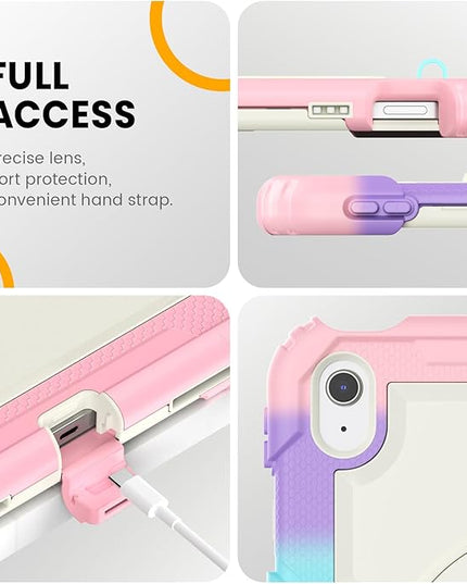 timecity for iPad (A16) 11th/ 10th Generation Case 11''/ 10.9 Inch (2025/2022) - Heavy Duty Protective Cover with Screen Protector, Stand, Shoulder Strap & Pencil Holder | Kids-Friendly - Pink Camo