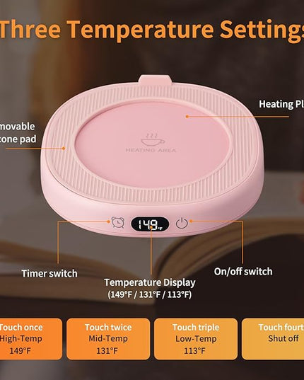 Coffee Mug Warmer & Not A Day Mug Set, Coffee Cup Warmer for Desk, 4 Temperature Setting, Smart Electric Beverage Warmer for Coffee, Tea, 8-Hours Auto Shut Off