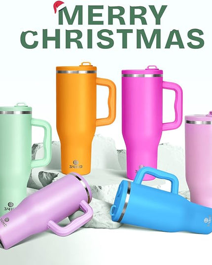 34HD 40 oz Stainless Steel Tumbler - Leakproof Insulated Water Bottle with Handle, Magnetic Lid and Flexible Straw - Iced for 48 Hours – Perfect for Men, Women, Birthday Gift, Green - Matcha Whisper