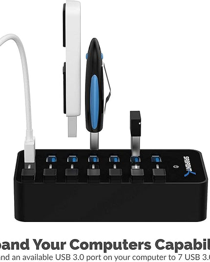 SABRENT 36W 7 Port USB 3.0 Hub with Individual Power Switches and LEDs Includes 36W 12V/3A Power Adapter (HB-BUP7)
