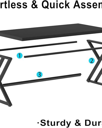 LVB Black Computer Desk, Modern Gaming PC Writing Desk for Home Office, Metal Computer Study Work Table for Bedroom, Industrial Executive Student Simple Workstation Desk, 55 in, Black Oak