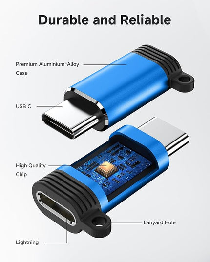 Lightning to USB C Adapter 4 Pack, Fast Charging & Data Sync for iPhone 15/16/17 Pro/Pro Max, Charger Adapter Accessory (Not for Audio/OTG)-Blue