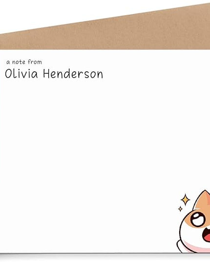 Personalized Kawaii Stationery Set for Kids Japanese Note Cards, Custom Kawaii Stationary Notes, Kawaii Cat Notecards for Girls, Your Choice of Colors and Quantity