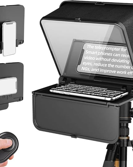 LENSGO TC7S Portable Teleprompter for Phone, One-Second Fold Mini Teleprompter with Remote Control,App Compatible with iPhone & Android for Online Teaching Vlog Live Streaming Interview