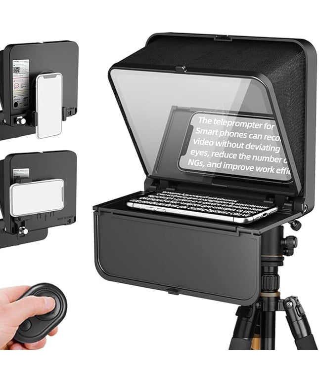LENSGO TC7S Portable Teleprompter for Phone, One-Second Fold Mini Teleprompter with Remote Control,App Compatible with iPhone & Android for Online Teaching Vlog Live Streaming Interview