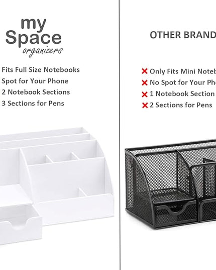 White Desktop Organizer - 9 Compartment Office Desk Accessories Organizer - Pen Holder