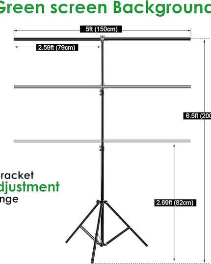 Green Screen Backdrop Kit, Portable Greenscreen Background with T-Shaped Stand, 5 Clamps & Carrying Bag for Photography, Streaming, Zoom, Gaming, (Green, 6.5 Feet X 5.0 Feet)