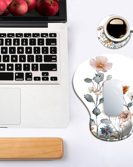 Ergonomic Mouse Pad with Wrist Support,Mouse Pad with Wrist Rest and Coaster Set,Office Supplies Non-Slip Mouse Pads for Desk, Non-Slip Comfortable,Watercolor Floral