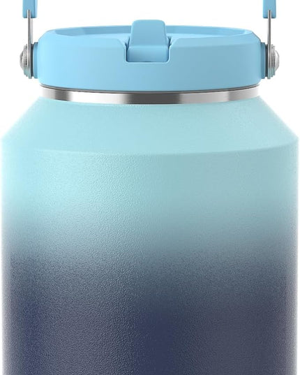 Half Gallon Insulated Water Bottle with Flip Straw, Vacuum Insulated Stainless Steel Jug with Top Handle, Leak-Proof Lid, Sweat-Free, Wide Mouth, Keeps Ice Cold up to 34 Hours