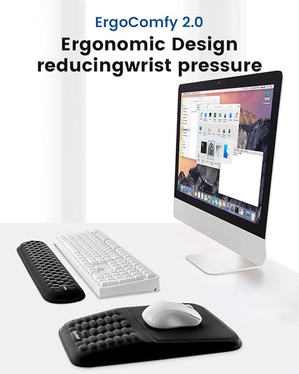 2-in-1 Keyboard & Mouse Wrist Rest Set – Ergonomic Pain-Relief Support, Memory Foam Wrist Cushion with 8° Slope & Massage Nubs, Non-Slip PU Base, Relieves Wrist Pain & Carpal Tunnel from Long Typing