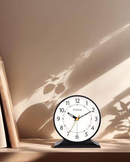Tinload 4.5" Antique Retro Analog Alarm Clock, Small Silent Bedside Desk Clock with Manual Light, Battery Operated, Snooze, for Living Room, Bedroom, Bedside, Desk(Black)
