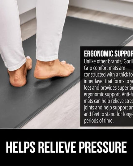 GORILLA GRIP 2 Pack Comfortable Cushioned Kitchen Mats for Floor, 17x24 + 17x48, Waterproof, Stain Resistant, 1/2 Inch Thick Soft Ergonomic Standing Desk Anti Fatigue Mat, Foam Supports Feet, Charcoal
