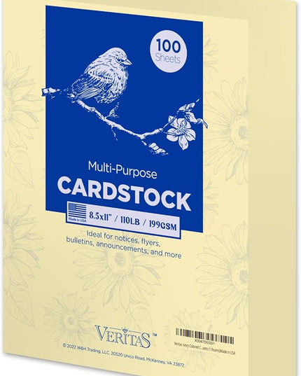 WritePads Cream Cardstock Paper, 110lb/199gsm Heavy Cardstock, Colored Multi-Purpose paper, 8.5" x 11" 100 Sheets (1 Reams) Computer Paper, Made in USA