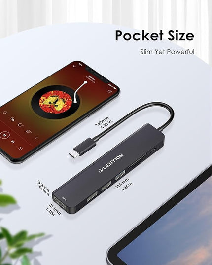 LENTION USB C Hub with 100W Charging, 4K@60Hz HDMI, Dual Card Reader, USB 3.0 & 2.0 Compatible 2025-2016 MacBook Pro, New Mac Air/Surface, Chromebook, More, Stable Driver Adapter (CB-CE18p.Black)