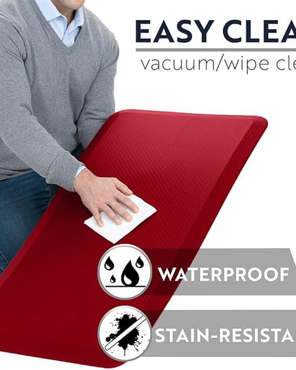 KANGAROO Thick Ergonomic Anti Fatigue Mats for Kitchen Floor, 70x24 Runner, Cushioned Standing Office Desk Mat, Waterproof Scratch Resistant Topside, Supportive All Day Comfort Padded Foam Rugs, Red