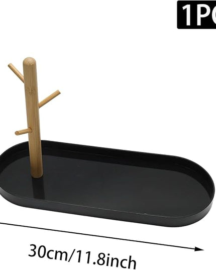 Black Multi-Functional Key Tray, Wood Key Bowl Jewelry Tray, 3-Tier Hanging Organizer for Entryway/Rings Phone Bracelets Watches