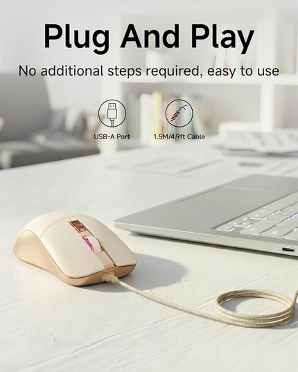 EWEADN G309 Wired Mouse, 7-Button Ergonomic Computer Corded Mouse with 2400 DPI, 4 Adjustment Levels DPI, Optical Office USB Mice with 5FT Cord for Laptop, PC, Desktop, MacBook-Pink