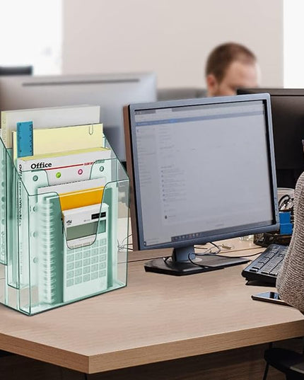 Acrimet Vertical Triple File Folder Holder Organizer, File Sorter (Plastic) (Clear Green Color)