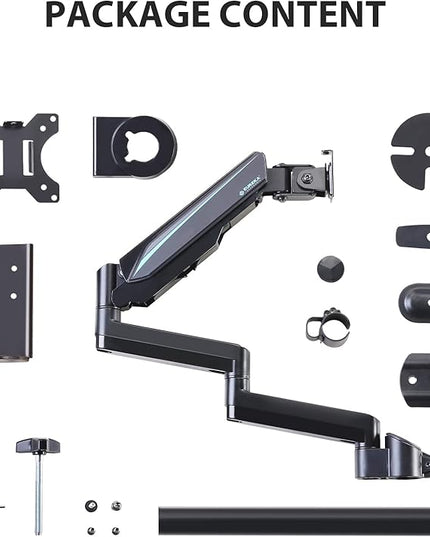 EUREKA ERGONOMIC Single Monitor Desk Mount, Adjustable Gas Spring Monitor Arm for LCD PC Screen 13-32 inch, Max 17.6 LBS, Computer Monitor Stand W C Clamp & Grommet Base, VESA 75x75mm,100x100mm, Black