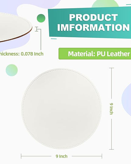 Mouse Pad，Round Mouse Pad，PU Mouse Pad，Leather Mouse Pad with Stitched Edge Micro-Fiber Base with Non-Slip Waterproof，Mouse Pad for Computers，Laptop，9 x 9 Inch (Lily White)