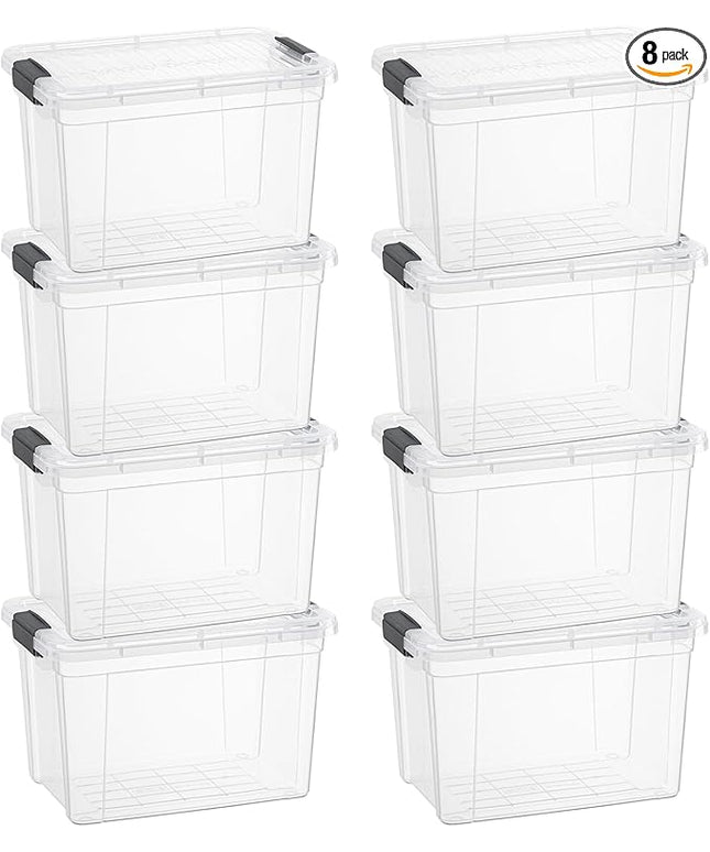 Superio Clear Storage Boxes with Lids, 4.75 Quart Plastic Container Bins for Organizing, Stackable Crates, BPA Free, Non Toxic, Odor Free, Organizers for Home, Office and Dorm, 8 Pack