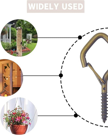 Sexoeie 50 PCS Bronze Eye Screw Hooks for Hanging Heavy Duty with Safety Buckle.Metal Ceiling Hooks for Hanging Plants Cup Wind Chime Bird Feeders Patio Lights at Indoor&Outdoor