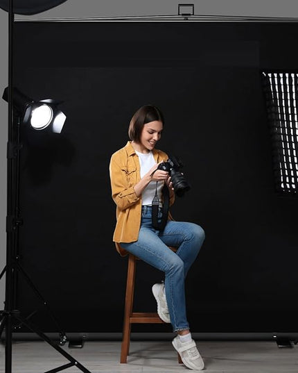【Wider Style】 RAUBAY 78.7 x 82.7in Large Collapsible Black Backdrop Screen Portable Retractable Panel Photo Background with Stand for Video Conference, Photographic Studio, Streaming