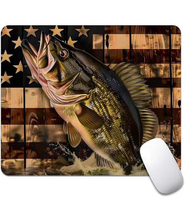 Wooden American Flag Fish Square Mouse pad, Texture, Waterproof, Anti Slip Rubber Base, Computer Mouse pad, Laptop Mouse pad