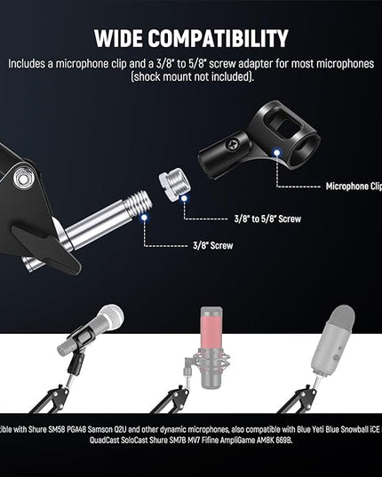NEEWER Microphone Arm Stand, Suspension Scissor Boom Mic Arm Desk Mount with Clip & 3/8" to 5/8" Adapter Compatible with Blue Yeti Snowball HyperX QuadCast SoloCast Shure, Max Load 3.3 lbs, MS006