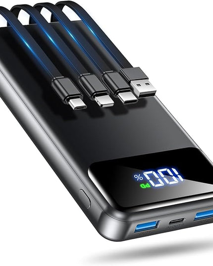 Portable Charger Power Bank 50000mAh Battery Pack, 22.5W Fast Charging PowerBank with Built in Cables,Travel Camping Essential USB-C Portable Phone Charger for iPhone Samsung Pixel Android iPad