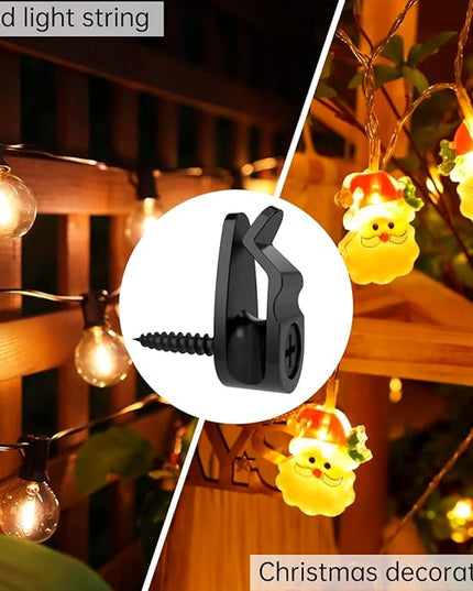 GEZIDEA String Light Hanger Hooks,Screw in Hooks for Hanging Christmas Light,Led Fairy Led Light Clips,Black,50 Pack (Small)