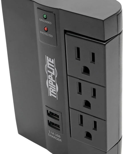 TRIPP LITE 6 Outlet Surge Protector Power Strip, 3 Rotatable Outlets, Wall Tap/Direct Plug in, 1200 Joules, 2 USB Charging Ports, Limited Warranty & $20, 000 Insurance (SWIVEL6USB), Black