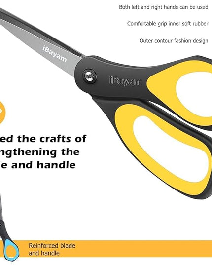 Scissors, iBayam 3 Pack 8" All Purpose Nonstick Scissors, 2.5MM Thickness Titanium Blades with Comfort Grip, Heavy Duty Shears for Office School Home Classroom General Use Art and Craft DIY Supplies