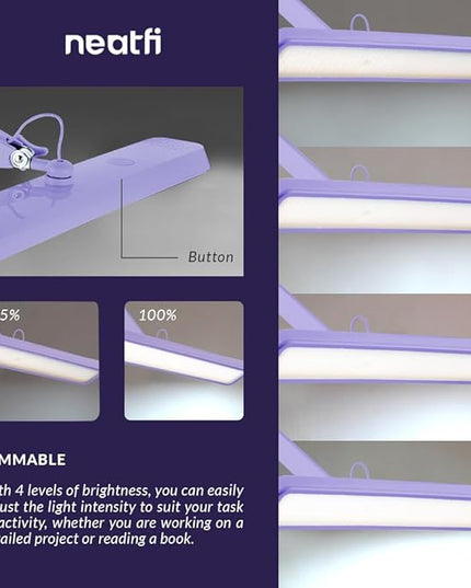 Neatfi XL 2,500 Lumens LED Task Lamp, 22 Inches Wide, 30W, 162 Pcs SMD LED, Eye-Caring, Desk Light with Clamp for Home, Office, and Study Room (Non-CCT, Lavender)