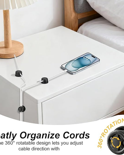 6 Pack Cord Organizer Magnetic Cable Clips, 360° Rotation Cable Clips - Adjustable Cord Holder for Nightstand, Adhesive Cable Management Cord Clips, Cable Holder & Charger Organizer（Black
