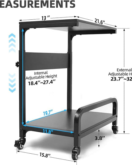 Height Adjustable Computer Tower Stand, Compact Printer Stand, 2 Tier for ATX Case, Extra Large CPU Floor Stand PC Tower Stand CPU Holder Cart with Guard Rail 32.7" X 21.6" X 15.8", Blue