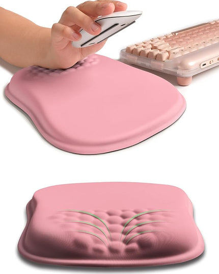 Hokafenle Ergonomic Wrist-Hugging Mouse Pad Wrist Support, U-Shaped Holding Wrist Rest Mousepad for Carpal Tunnel Pain Relief with Cushioned Memory Foam Slope Massage Bulge (Classic 10.2x8.3 in,Pink)