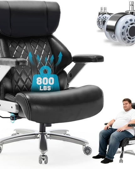 800lbs Executive Chairs with 5D Flip Arms, Heavy Duty Office Chair with Adjustable Lumbar Support, Office Chair for Heavy People, Big and Tall chair with Quiet Rubber Wheel and Extra Wide seat