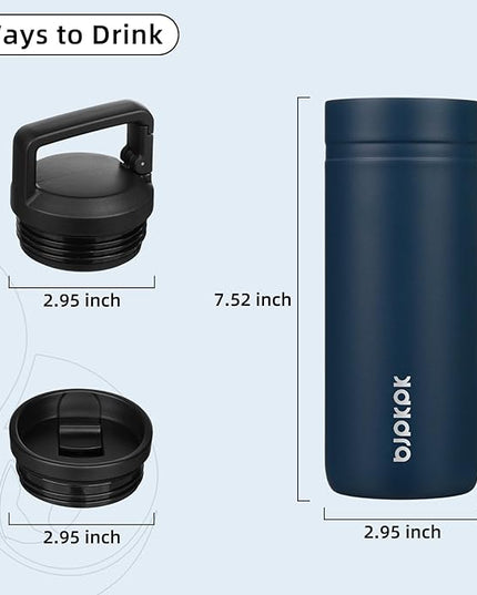 BJPKPK Insulated Water Bottle with 2 Lids,20 oz Double Wall Stainless Steel Vacuum Tumbler Travel Coffee Mug,Wide Mouth Thermal Cup,Navy Blue