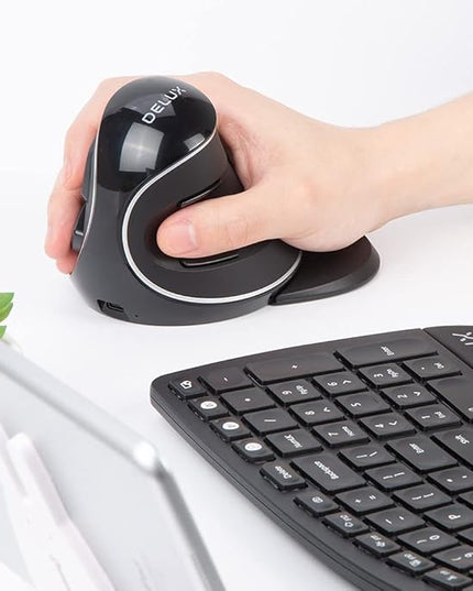DELUX Wireless Ergonomic Vertical Mouse, Rechargeable Ergo Mouse for large Hands, Slient Click, Removable Wrist Rest, Up to 4000 DPI, 6 Buttons,2.4G Dual Mode, Compatible with Laptop/PC (M618PD-Black)