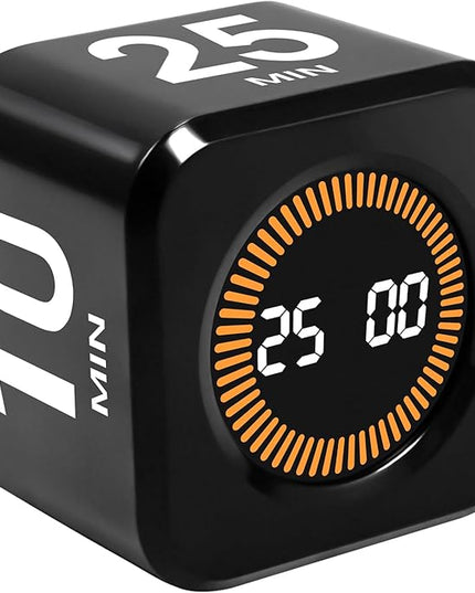 Pomodoro Timer Cube for Productivity — 5/25/10/50 Minutes Preset, Digital Gravity Sensor Desk Visual Timer for ADHD, Silent Mode, Ideal for Office, Study, Kitchen & Kids