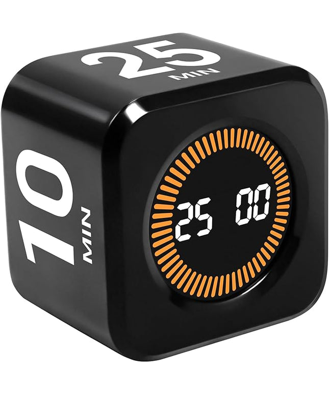 Pomodoro Timer Cube for Productivity — 5/25/10/50 Minutes Preset, Digital Gravity Sensor Desk Visual Timer for ADHD, Silent Mode, Ideal for Office, Study, Kitchen & Kids