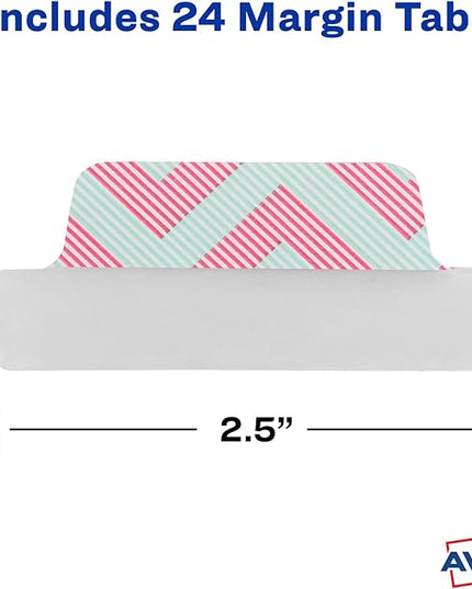 Avery Margin Ultra Tabs, 2.5" x 1", Assorted Color Geometric Designs, 24 Repositionable Page Tabs (74897)