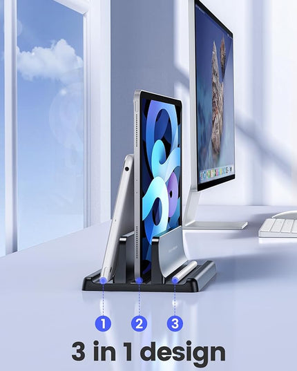 Vaydeer Vertical Laptop Stand Holder Organizer Plastic Adjustable Desktop Notebook Dock Space-Saving 3 in 1 for All MacBook Pro Air,Mac,HP,Dell,Microsoft Surface,Lenovo,up to 17.3 inches (Black)
